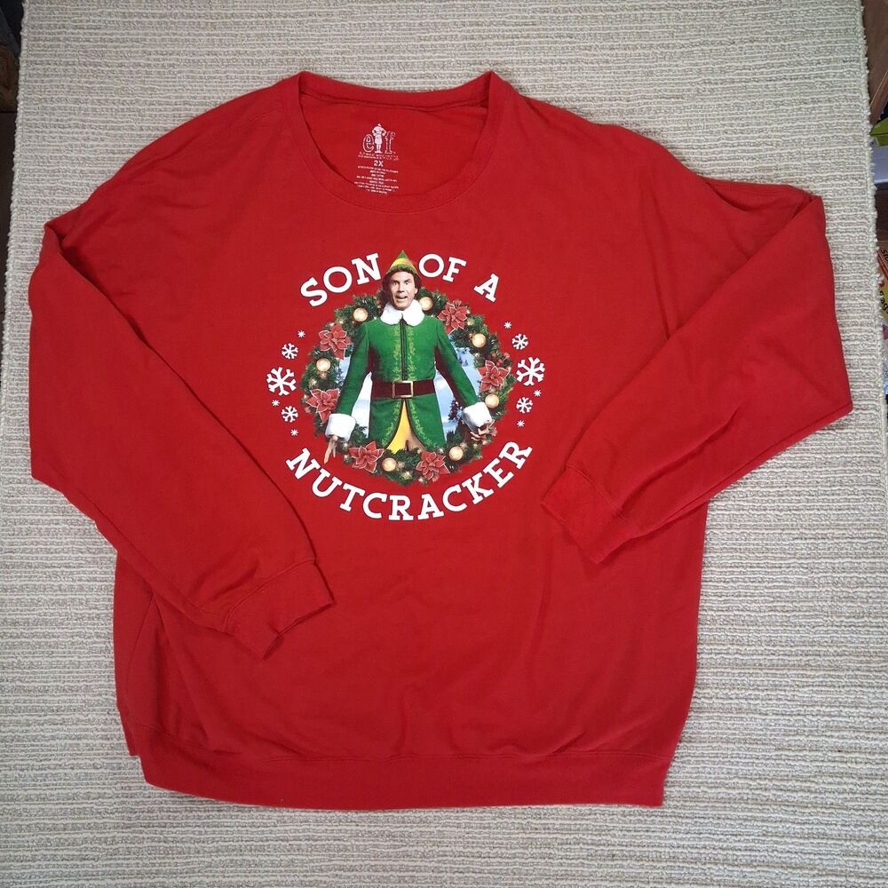Elf Movie Christmas Sweatshirt Red Buddy 2X Son Of A Nutcracker Holiday Graphic